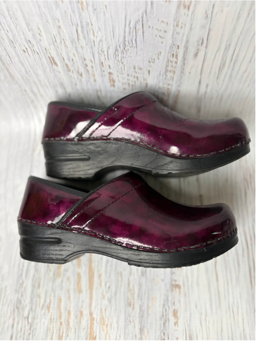 Women's Sanita Patent Leather Clogs Purple Black Size 37 - Picture 4 of 9